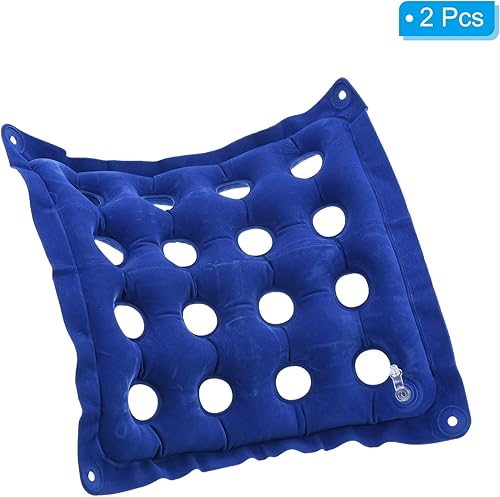 Miniatura 3 de PATIKIL Cojín de asiento inflable, paquete de 2 cojines de asiento de aire portátiles transpirables flocados cuadrados para el hogar, sillas de