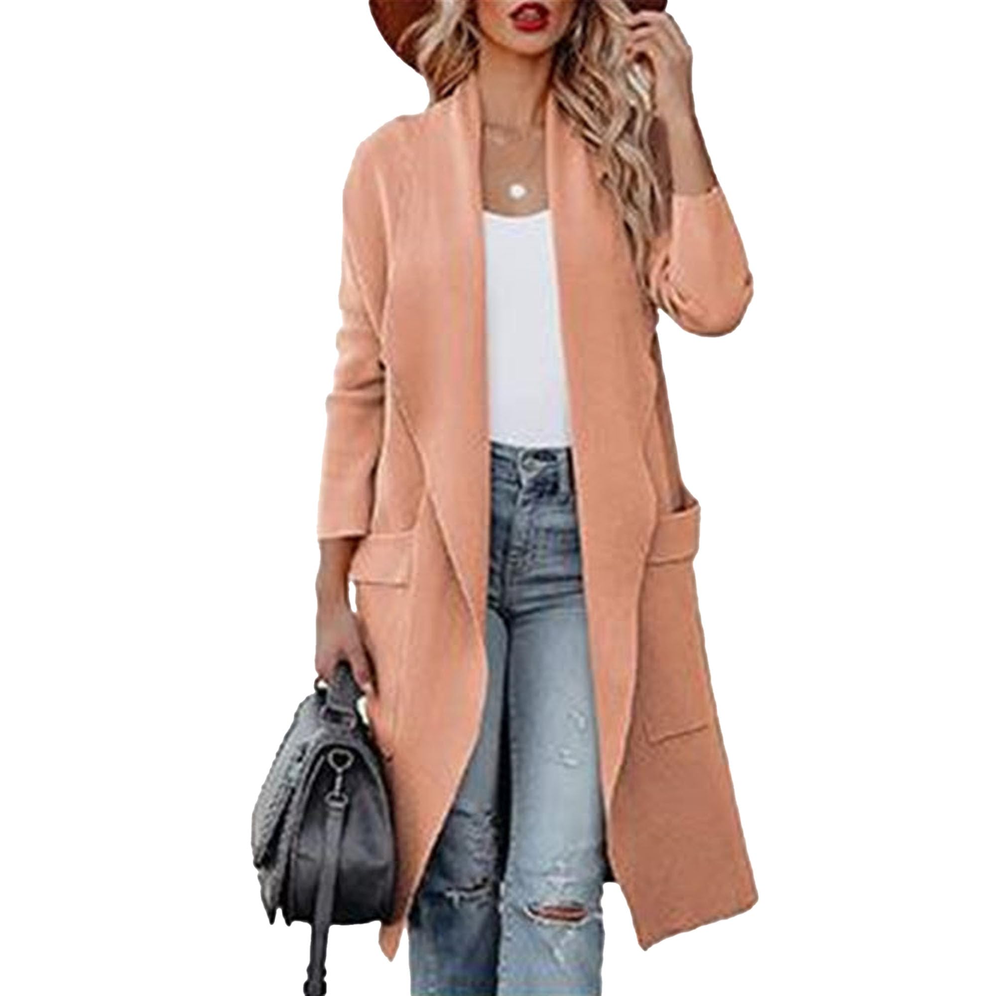 Maiyifu-GJ Womens Wool Blend Trench Coat Long Cardigan Jackets Long Sleeve Sweaters Casual Lapel Open Front Overcoat