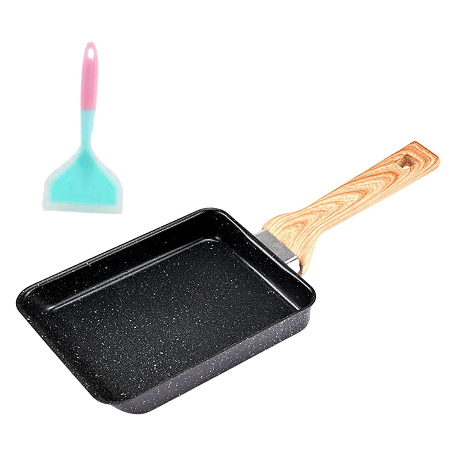 MYADDICTION Japanese Omelette Pan Non Stick All Stove Tops Induction Gas Stove Black with Spatula