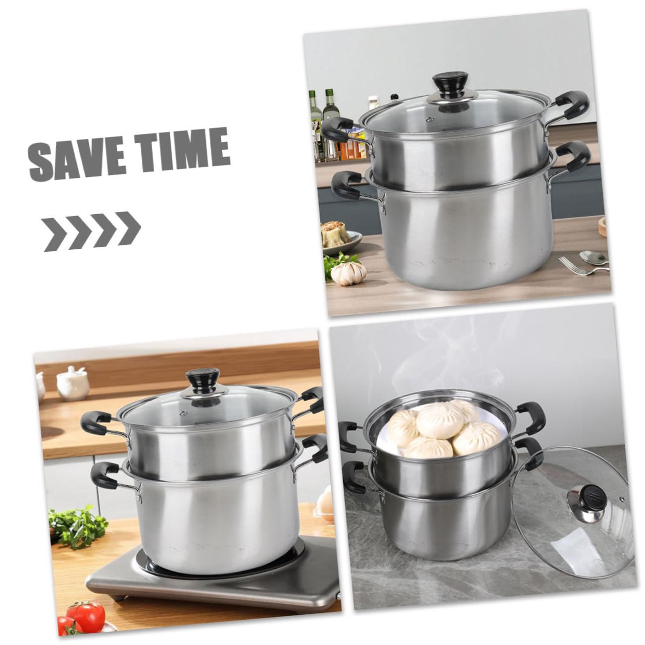 Olla de Vapor de Acero Inoxidable Práctica y Exquisitamente Fabricada, Juego de 1 Set Vaporera para Cocinar Sopas y Verduras en Cocina Doméstica