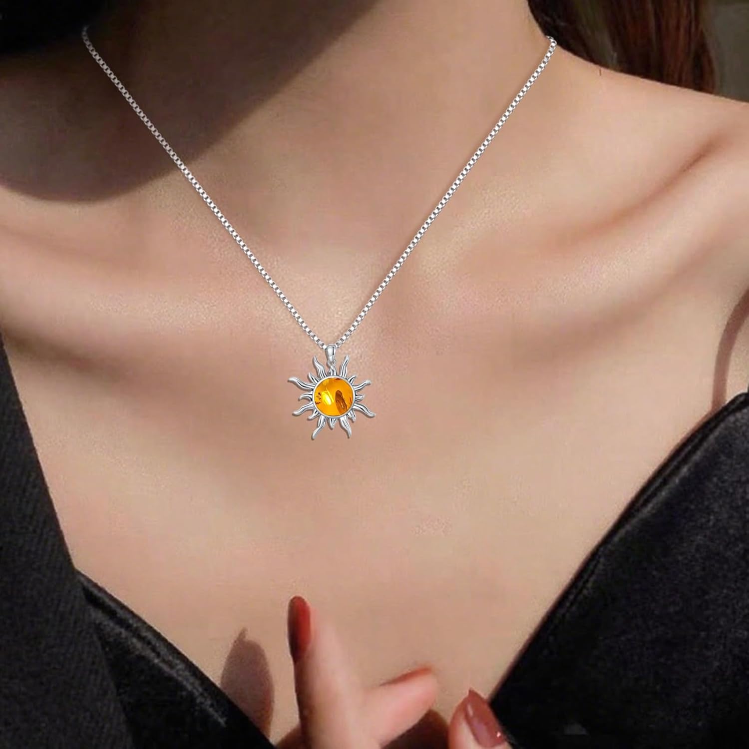 Sun Genuine Amber Pendant Necklace 925 Sterling Silver Healing Natural Gemstone Jewelry for Women Amber Lover - Image 5