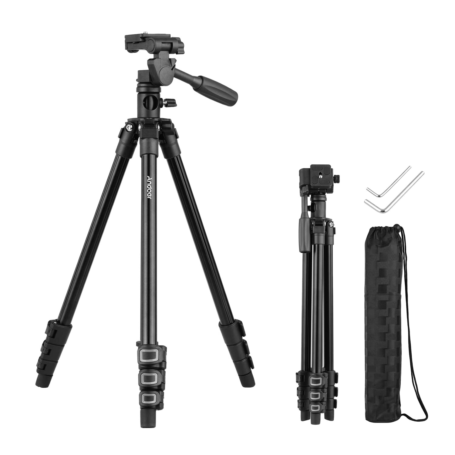 Andoer Treppiede per Fotocamera con colonna centrale Transversal, con testa girevole e inclinabile a 3 vie per fotocamere DSLR, videocamere, mini proiettore