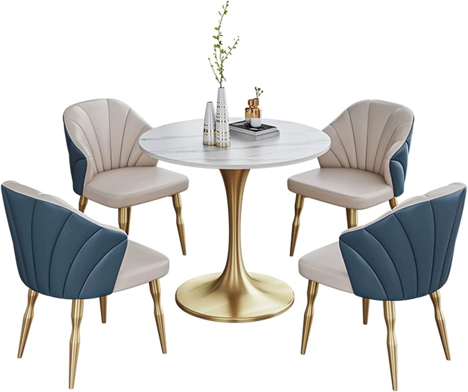 Office Conference Table, Conference Reception Room Coffee Table with 4 Chair, Coffee Table and Chair Set, Kitchen Breakfast Bar Table and Chair Set, for Home Kitchen Offi,Blue 80cm/31.5in