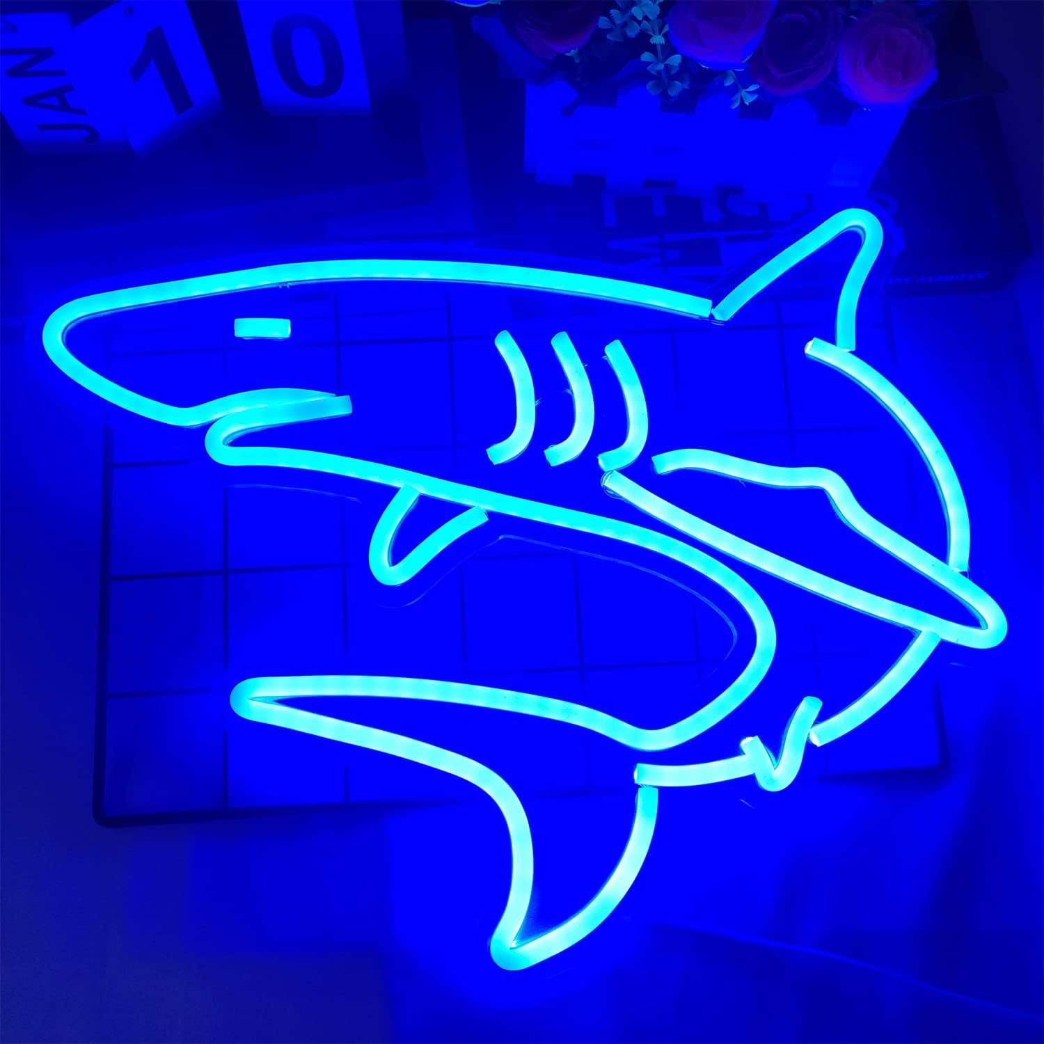 Dimmable Shark Neon Signs for Wall Decor,Large Reusable Shark Neon Light Sign for Boys Gifts Living Game Room Shop Hotel Bar Birthday Party Decor Lifelike Shark Night Light 16.5X13.5 Blue