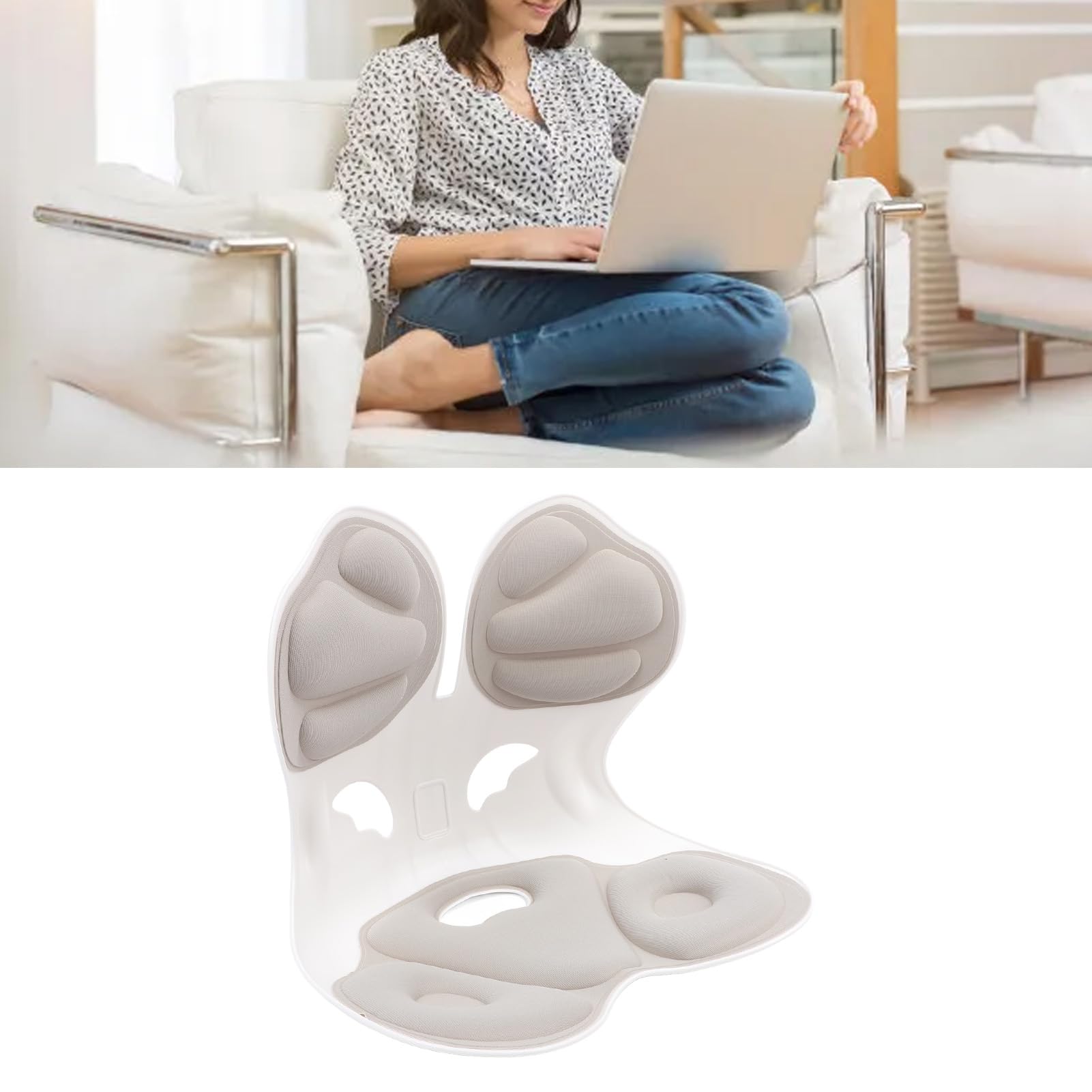 Luocute Silla de Apoyo Lumbar para Asiento de Suelo, Cojín de Respaldo Ergonómico con Agujeros Huecos Transpirables, Soporte de Espalda Inferior Portátil para Silla de Oficina (Gris Claro)
