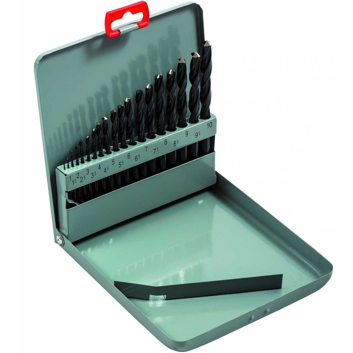 Bahco 451-MB-2 HSS Drill in Metal Box, 0 V, Silver/Grey, 1-10 mm, Set of 19 Piece, 1 - 10 mm