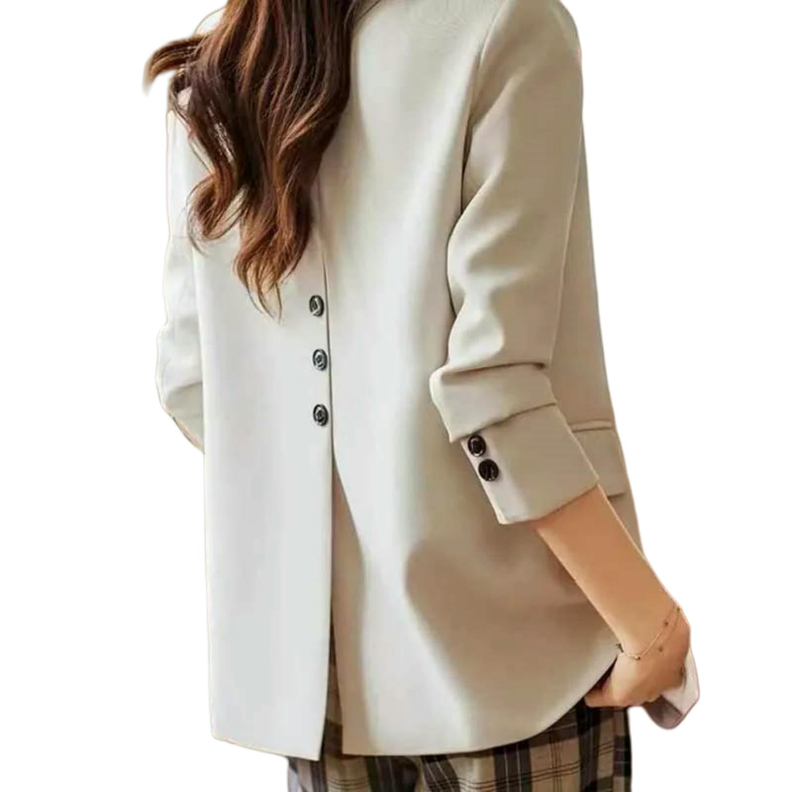 Strickjacke Damen Beliebte Neue Frauen Freizeit Hintere Gabelanzug Mantel Frauen Frühling Herbst Langarm Blazer Jacke Chic Blazer-cremefarben-XXL