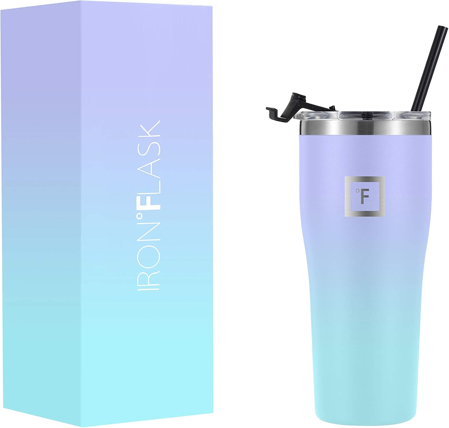 IRON °FLASK Insulated Rover Tumbler w/Lid & Straw - Leak Proof & Stainless Steel Bottle for Hot & Cold Drinks - Coffee Travel Mug, Water Metal Canteen, Thermal Cup - Cotton Candy, 24 Oz 24 Oz - Clear Lid Cotton Candy