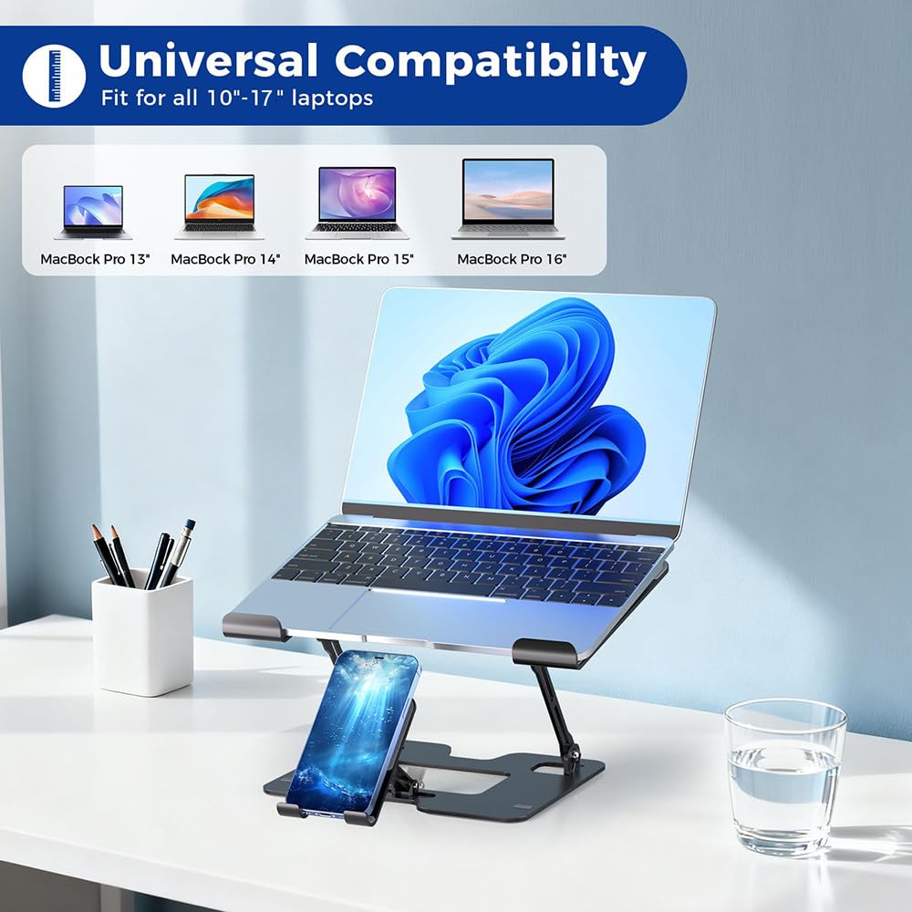 Supporto Di Raffreddamento Verticale Per Laptop,Supporto 2 In 1 Per Telefono/Laptop,Girevole A 360°,Pieghevole E Regolabile,Per Notebook Da 17'',Ideale Per Scrivania,Gaming E Ufficio A