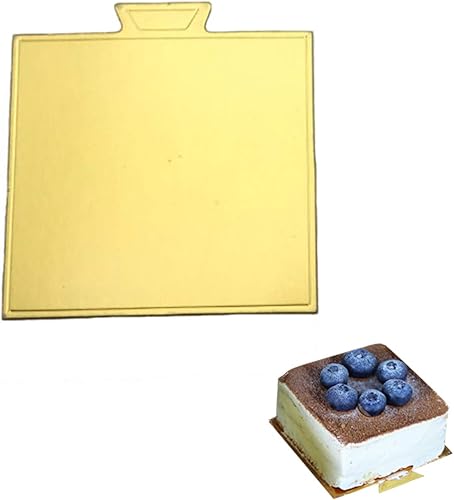 100 mini tablas para tartas de 3.54 x 3.54 pulgadas, juego de cartón cuadrado pequeño para pastel de mousse dorado, base para cupcakes, bandeja para