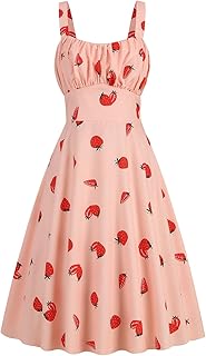 2025, sin mangas, tirantes, estampado floral, vestidos de swing, cuello redondo, tirantes, retro vestido casual plisado