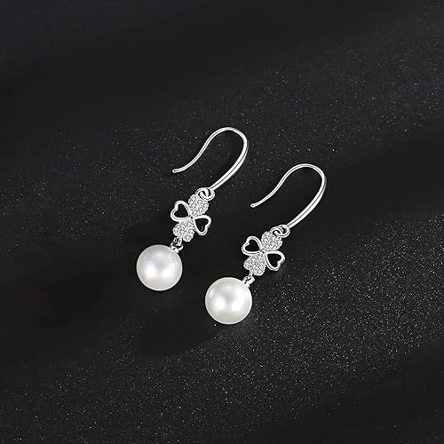 Miniatura 3 de 925 Sterling Silver Pearl Earrings for Women Dangle Pearl Drop Earrings Huggie Gifts for Girls Mother Her