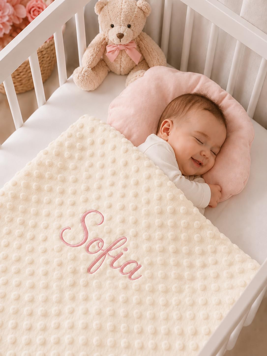 Danielstore-Manta Bebé Personalizada con Nombre Bordado – Mantita Coralina Ultrasuave 80x110 cm – Manta para Cuna, Carrito y Moisés – Cálida y Transpirable – Regalo para Recién Nacido y Baby Shower