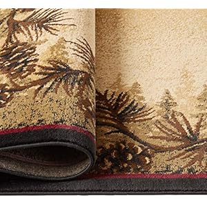 Rustic Lodge Pine Cone Border Brown 5x7 Area Rug, 5'3x7'3 Rustic Lodge Pine Cone Border Brown 5×7 Area Rug 53×73