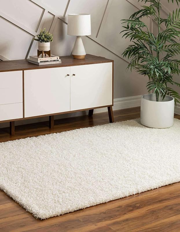 Image of F R Creation Polyester Shaggy Bedside Runner, Soft Indoor Modern Shaggy, Soft Rugs for- Living Room, Dinning Room, Office, Bedroom & Hallway Carpet Rugs (2X5 Feet White)
