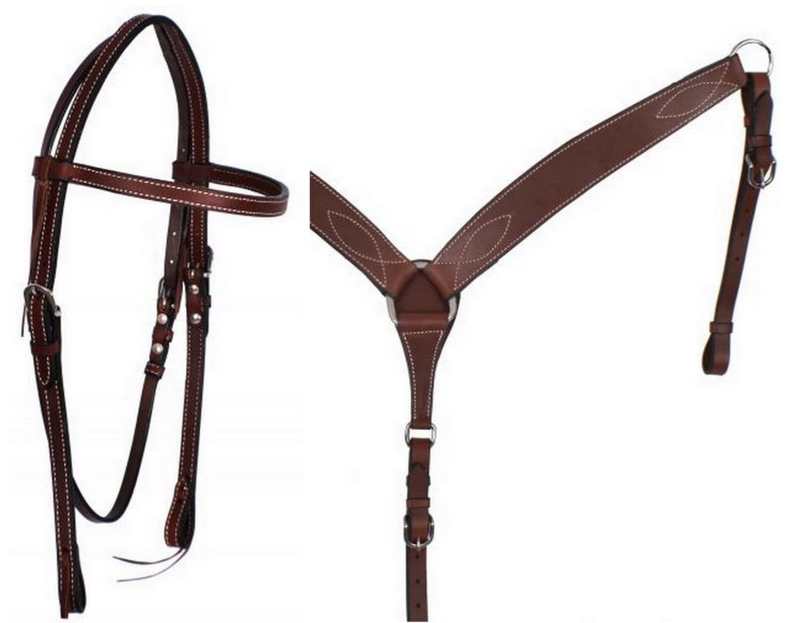 Western Horse - Testiera per cavallo, briglia, pettorale, redini, puntine, in pelle, con lavorazione floreale, realizzata a mano, corazza completa per pony, ME-HBC-044 (color cibo)
