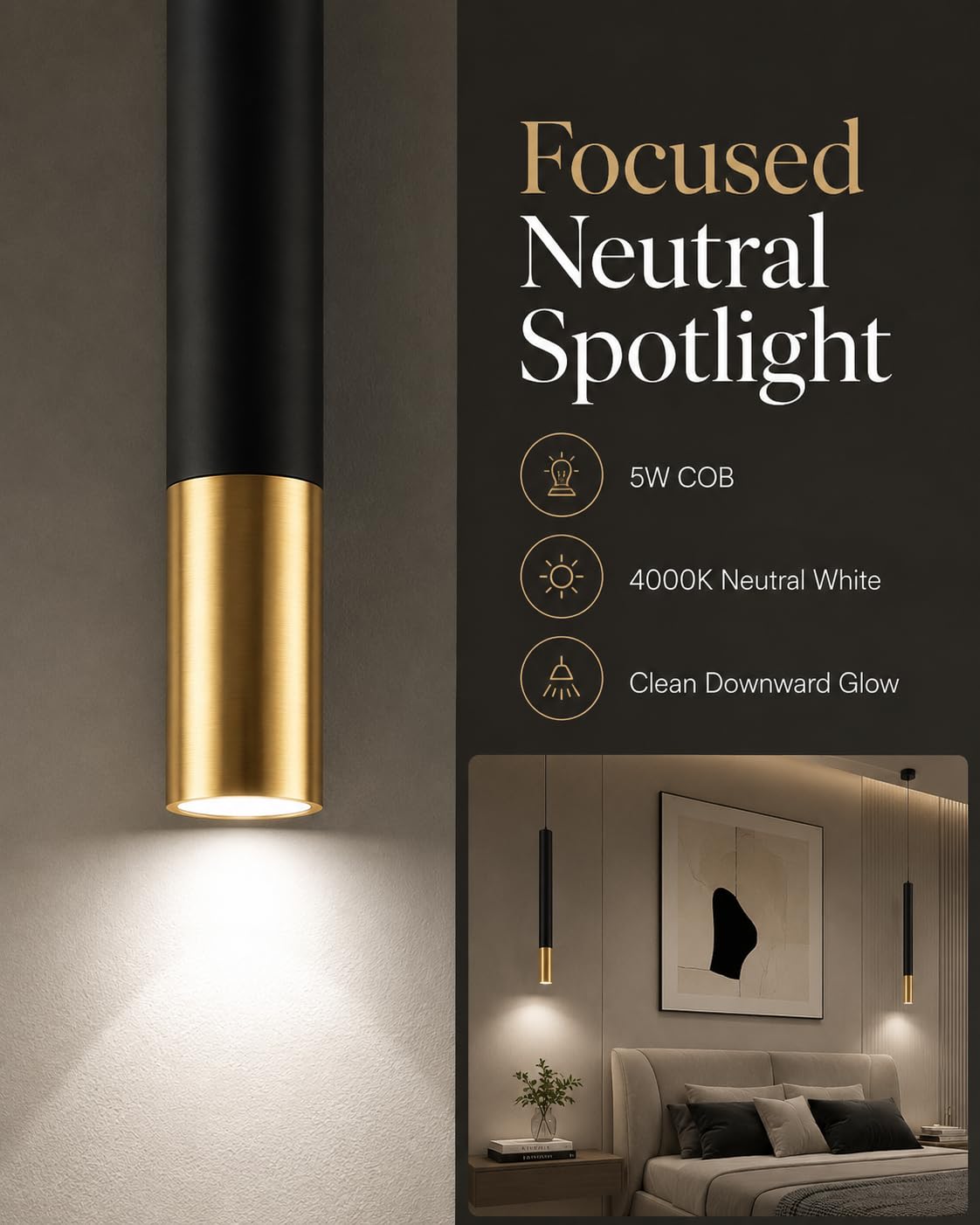 Lámpara colgante for isla de cocina, 2 paquetes lámpara techo cilíndrica 19,69 pulgadas, noche for dormitorio con iluminación 5W 4000K, barra tubo largo, cable UL, luz empotrable ajustable