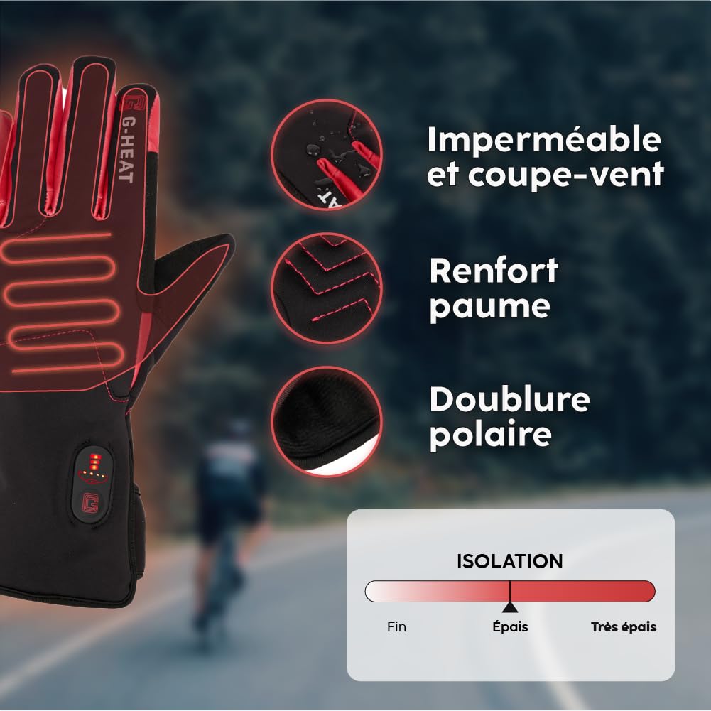 G-HEAT – Gants Chauffants Vélo Active | Imperméables & Coupe-Vent | Mixte | Index Tactile | Jusqu’à 6h de Chaleur | Idéal Vélo, Quotidien et Sports Extérieurs