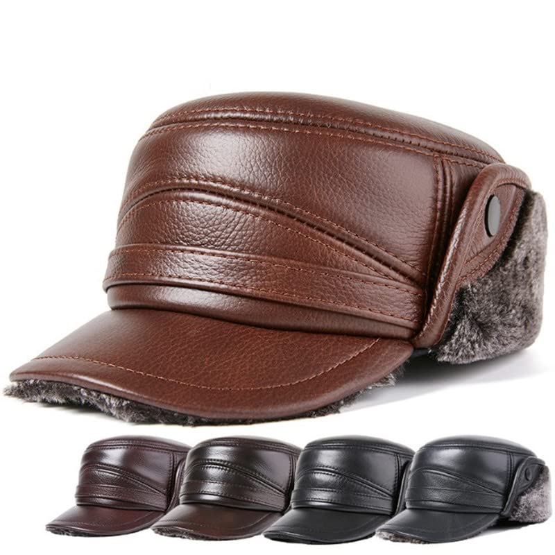 Naturalne Prawdziwej Skóry Czapki Dla Mężczyzn Winter Bombowiec Kapelusze F-Ur Ciepłe Earmuff Hat Męska Skóra Antiol Skóra Skórzana WPR