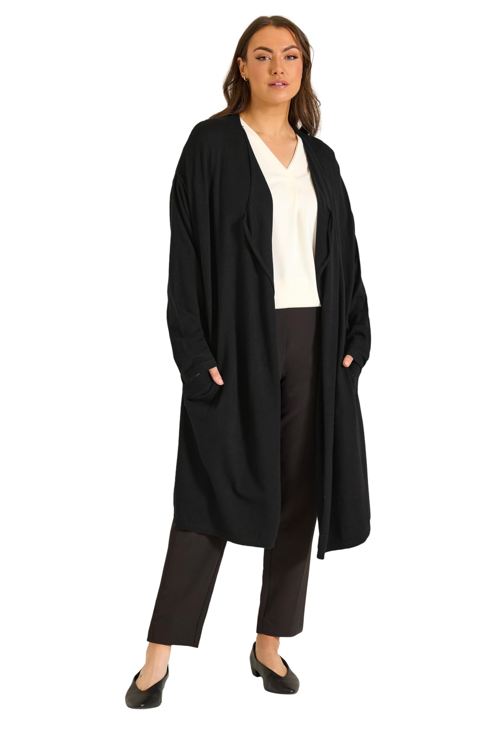 Evans Women's Black Curve Premium Waterfall Cardigan - Plus Size Curve
