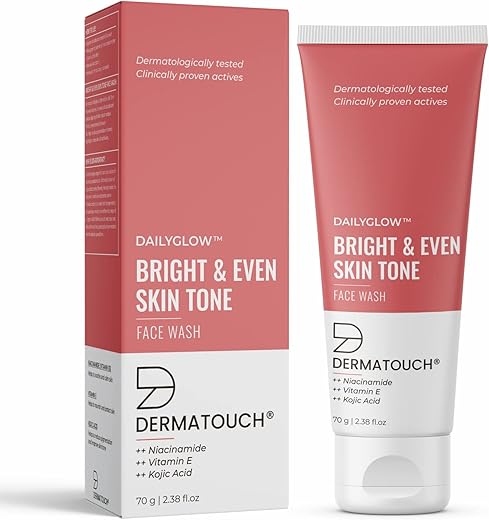 DERMATOUCH Bright & Even Tone Face Wash with Niacinamide, Vitamin E and Kojic Acid | Daily Gentle Face Cleanser For Tan, Pigmentation, Uneven Tone, Dark Spot Removal – 70G