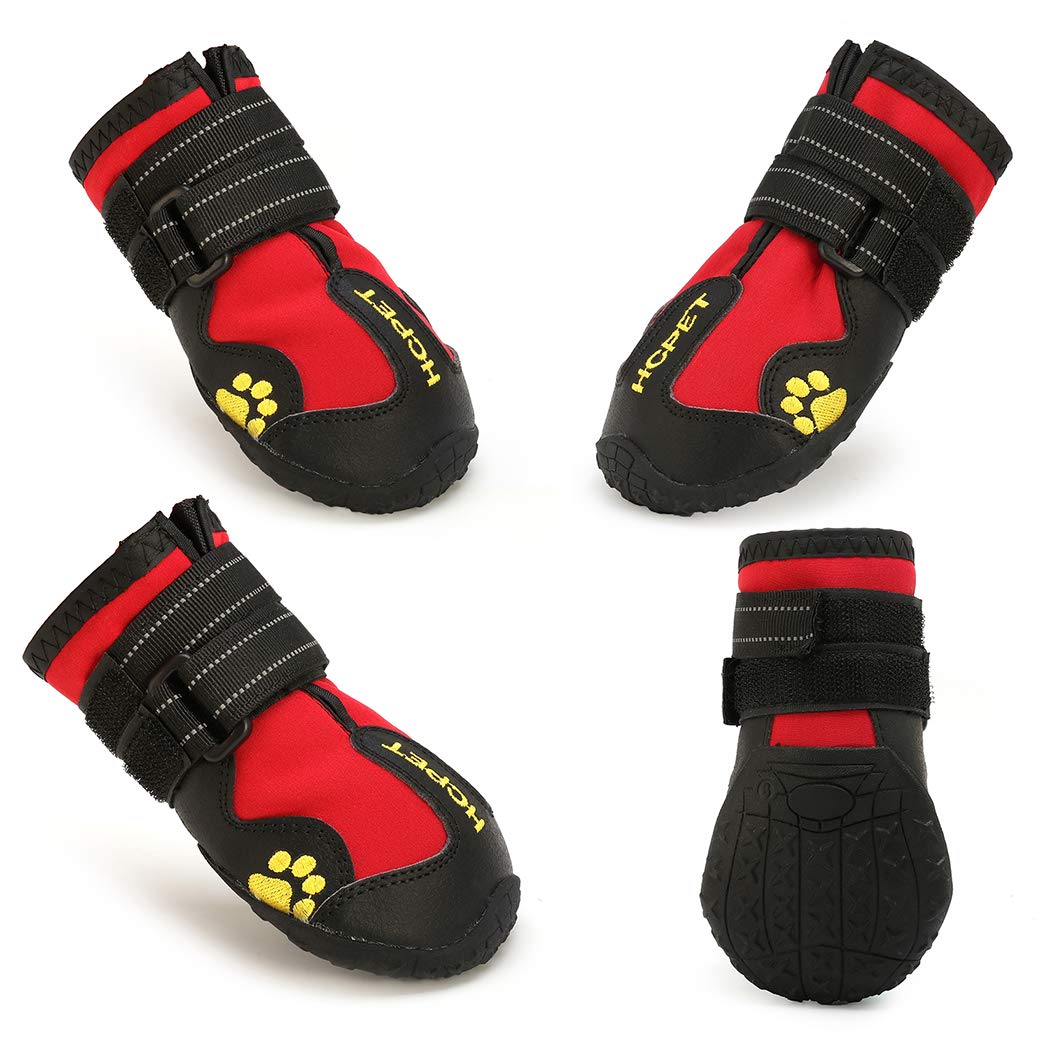 Ranvi Dog Boots, Waterproof Dog Boots, Dog Rain Boots, Dog Outdoor Shoes for Medium to Large Dogs with Two Reflective Fastening Straps and Rugged Anti-Slip Sole 4PCS(Red 7)