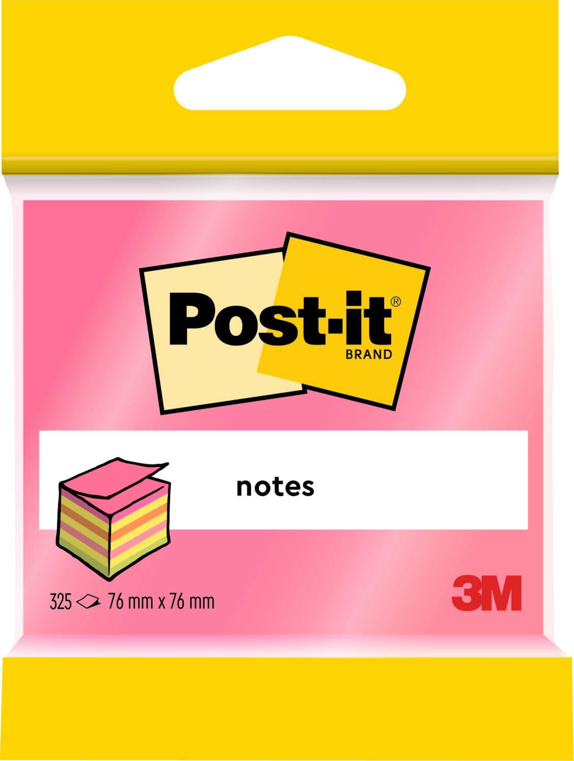 Post-it Sticky Notes Cube Neon Rainbow Collection, 1 podkładka, 325 arkuszy, 76 mm x 76 mm, różowy, żółty, pomarańczowy, zielony - samoprzylepne notatki do robienia notatek, list rzeczy do zrobienia i