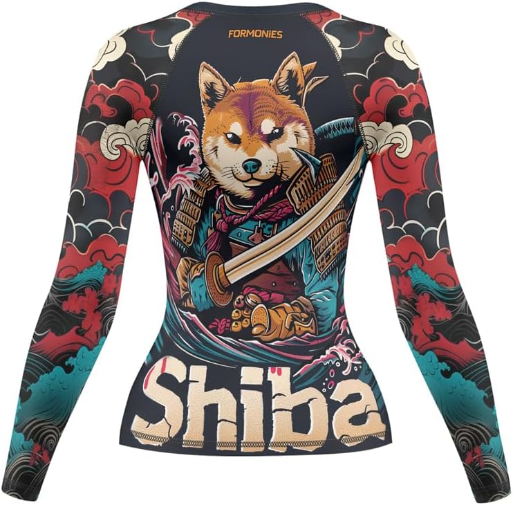 FORMONIES Samurai Pets Women’s Compression Shirt – Long Sleeve Rash Guard Base Layer for MMA BJJ Grappling