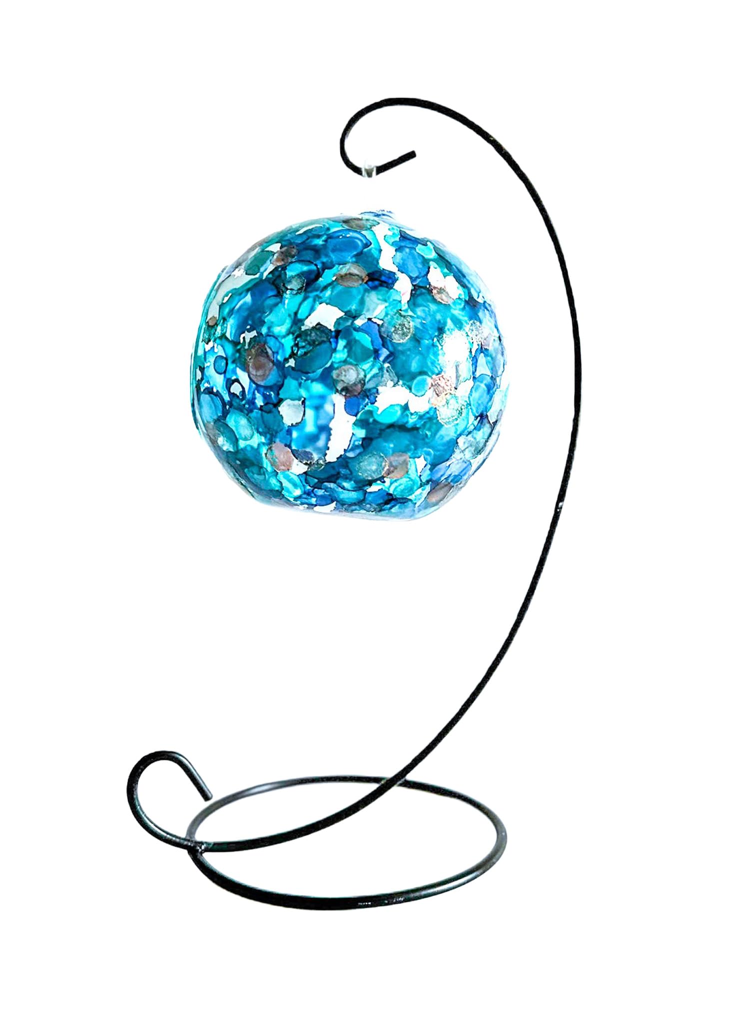 Abstract Under the Sea Blue Glass Candle Holder, Hand Painted, Abstract Home Decor