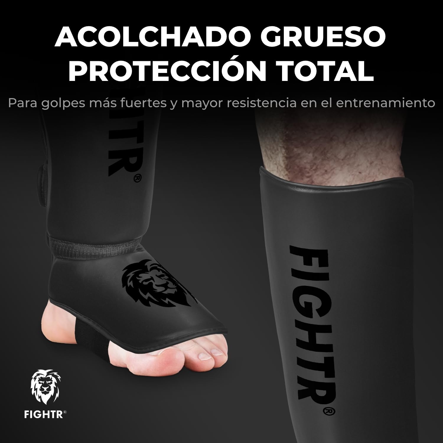 FIGHTR® Espinilleras con Ajuste Acolchado Ideal | Espinilleras Gruesas para Kick Boxing, MMA, Muay Thai y Otras Artes Marciales