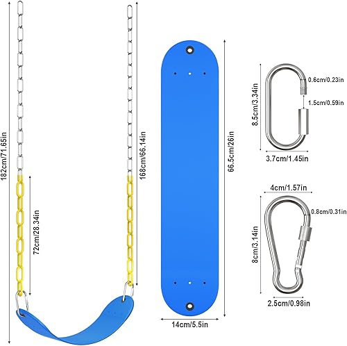 Miniatura 8 de AGPTEK - Juego de columpios de plástico suave EVA, asiento de columpio con cadenas resistentes al óxido de 66 pulgadas, color azul