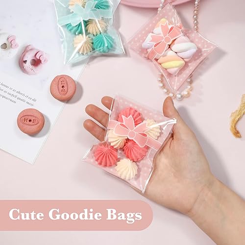 Miniatura 6 de NUOMI 200 bolsas autoadhesivas de color rosa para galletas, bolsas de celofán resellables para regalo, bolsas de polietileno de 3.9 x 3.1 pulgadas,