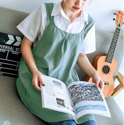 Miniatura 2 de NEWGEM - Delantales de cocina de lino japonés para hombres, con tirantes cruzados y bolsillos, para repostería, pintura, jardinería y limpieza,