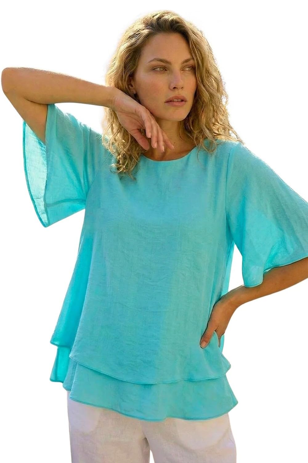 Roman Women's Aqua Double Layered Tunic Top In Size 10