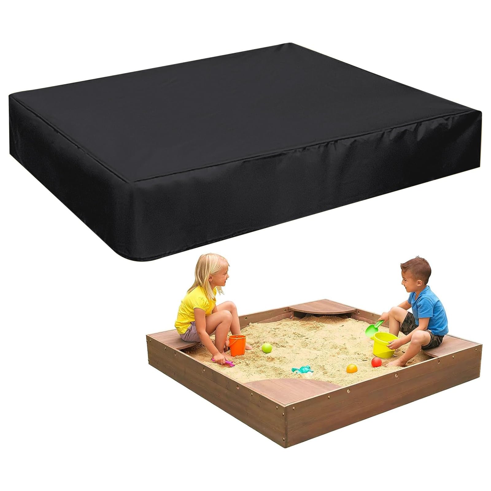 Sandbox Cover, 420D Oxford Heavy Duty Waterproof Sand Box Cover, Outdoor Garden Square Sandbox Cover for Kids Protect Sandbox Sand and Toys(Black,70"