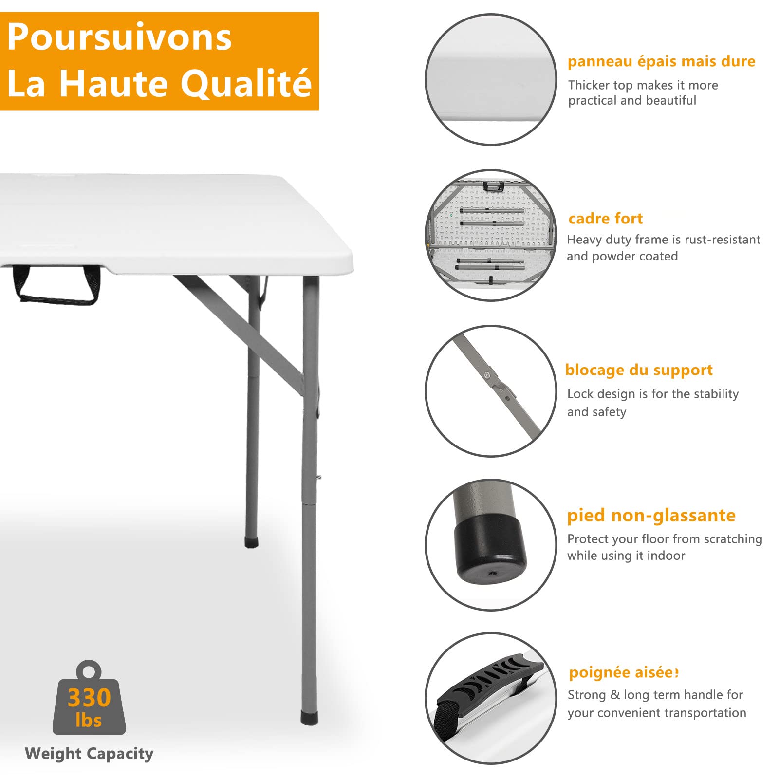 Bonnlo Table de Camping Pliante avec Poignée,Table de Jardin Carrée en Plastique, Extérieure et Intérieure 86 * 86 * 74 cm pour Pique-Nique Jardin Blacon Cuisine brocante (Blanc)