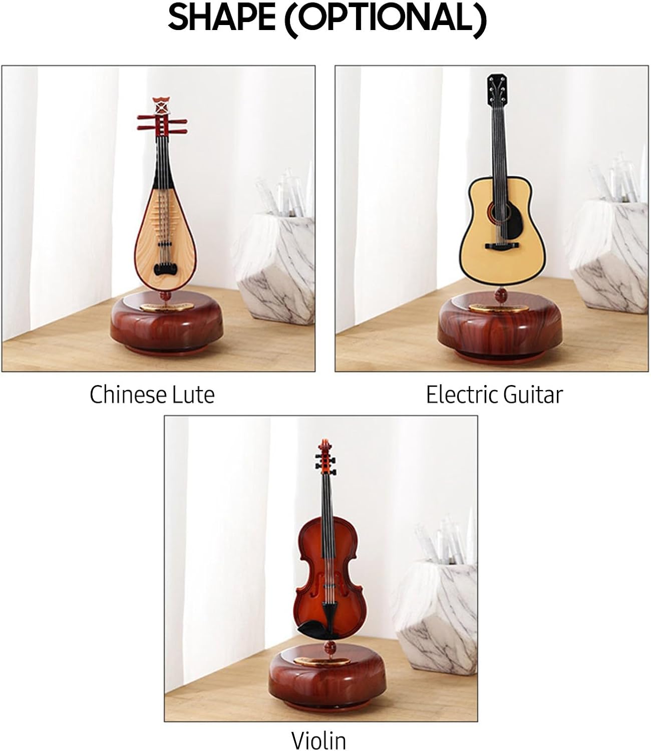 Violin Music Box Wind Up Twirling Rotating Base Miniature(Chinese Lute) | Classical wind-up music box with twirling violin. Rotating base. Miniature replica artware. Gift for Christmas, birthday