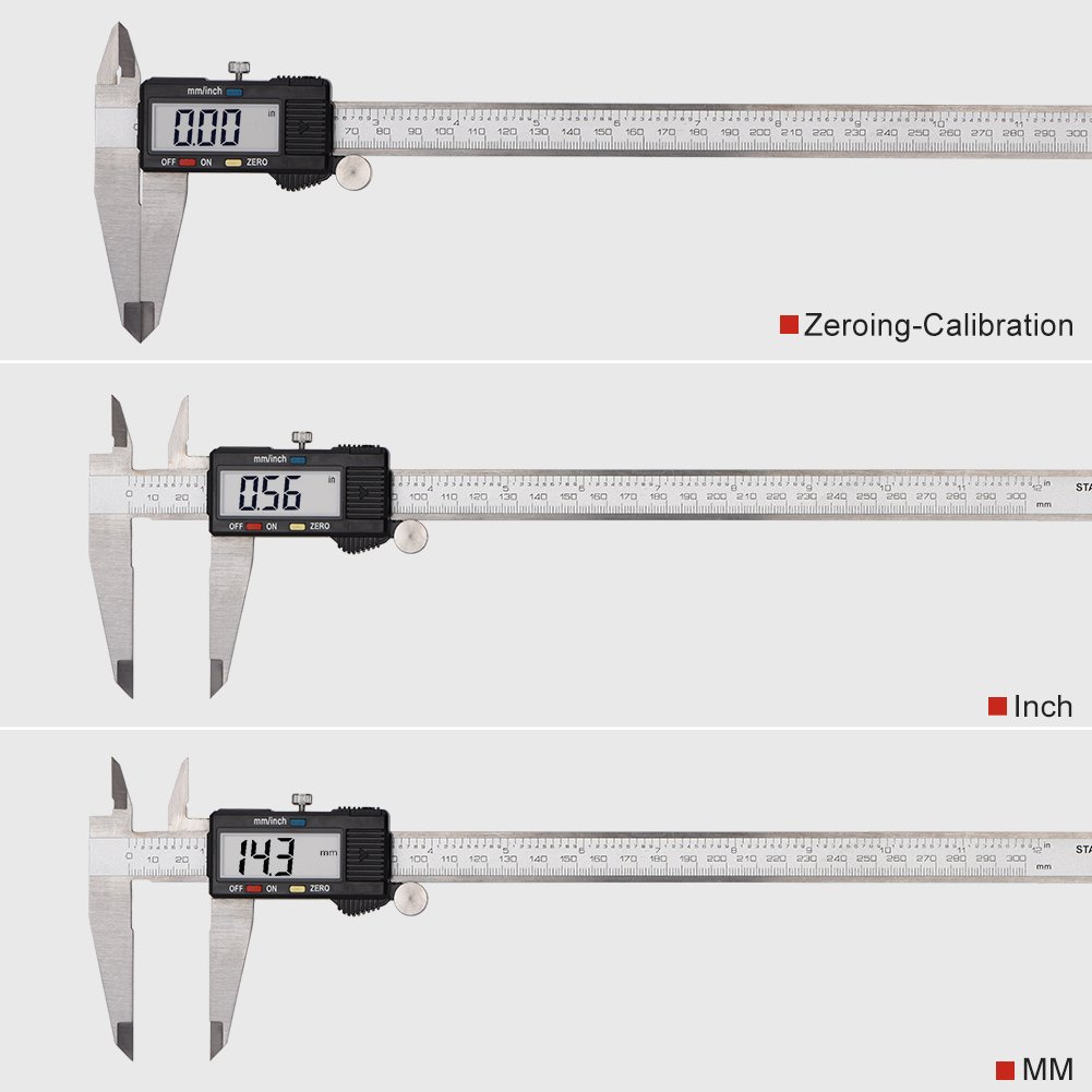 Suwmiarka 30 cm cyfrowa z wyświetlaczem LCD, wykonana ze stali nierdzewnej, konwersja metryczna, urządzenie precyzyjne, z baterią i etui