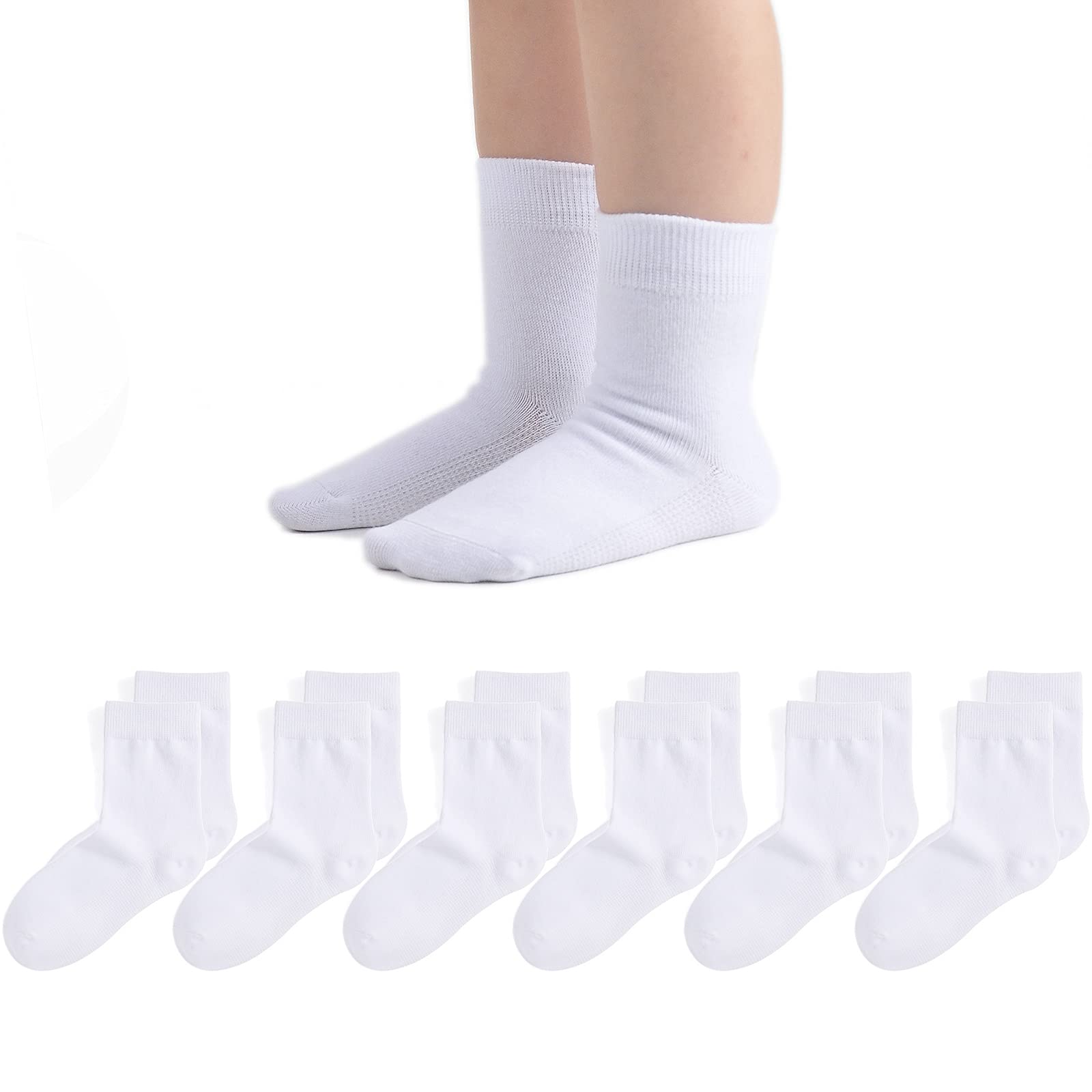 EPEIUS Seamless Socks for Girls Boys Thin Breathable School Uniform Socks Toddlers Cotton Crew Socks 3T-15 Years 6 Pack