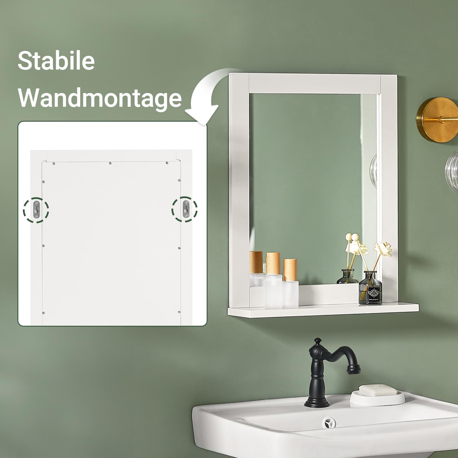 SoBuy Bad Hängeschrank mit Spiegel Wandregal Badschrank Hängend mit Ablage für Badezimmer Wandmontage Badspiegel Weiß 40x49x10cm FRG129-W