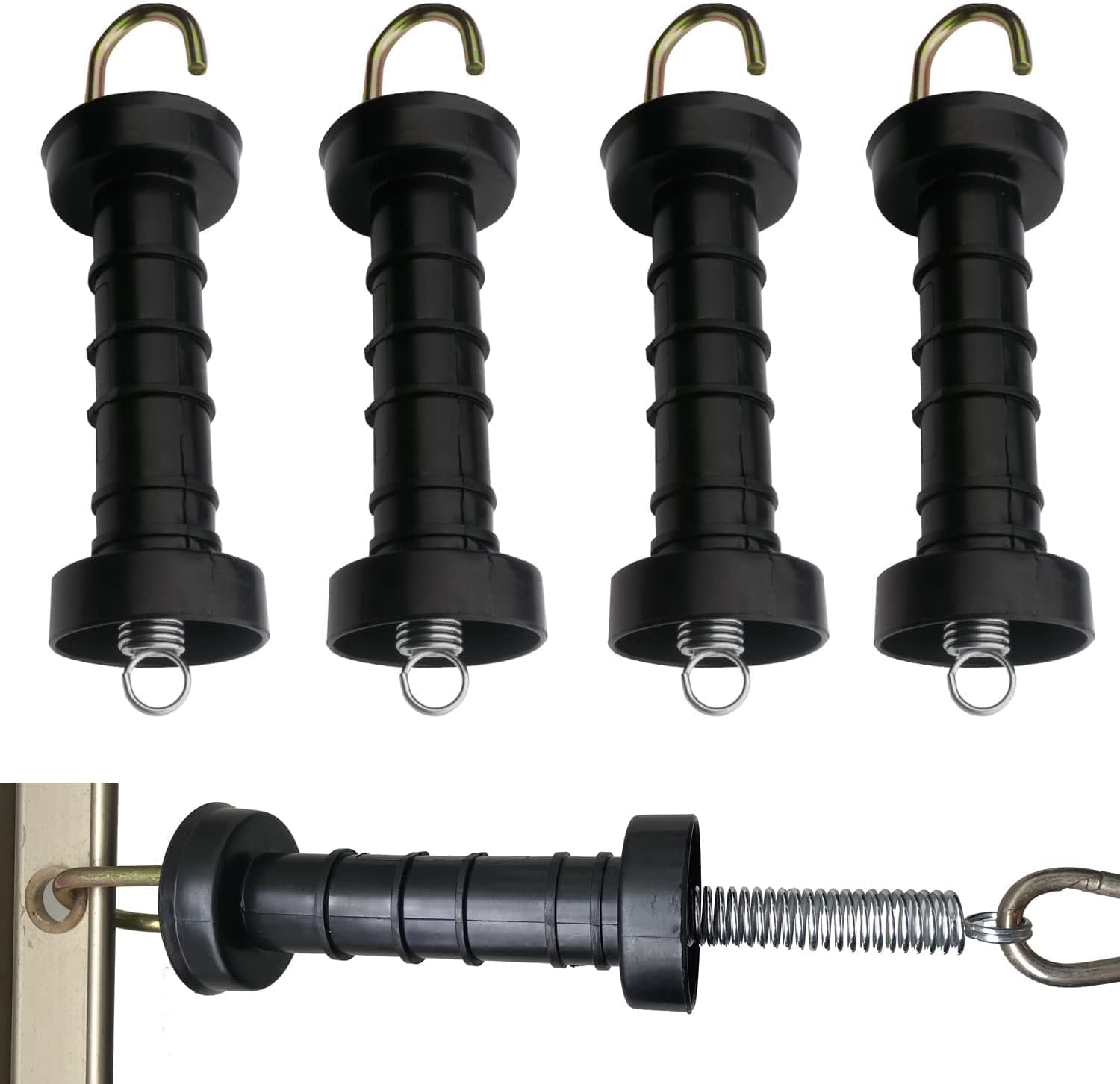 5 manijas eléctricas para puerta de valla, manijas de rotura de puerta aisladas, mango de puerta de tensión de resorte para valla, fácil de agarrar (negro)