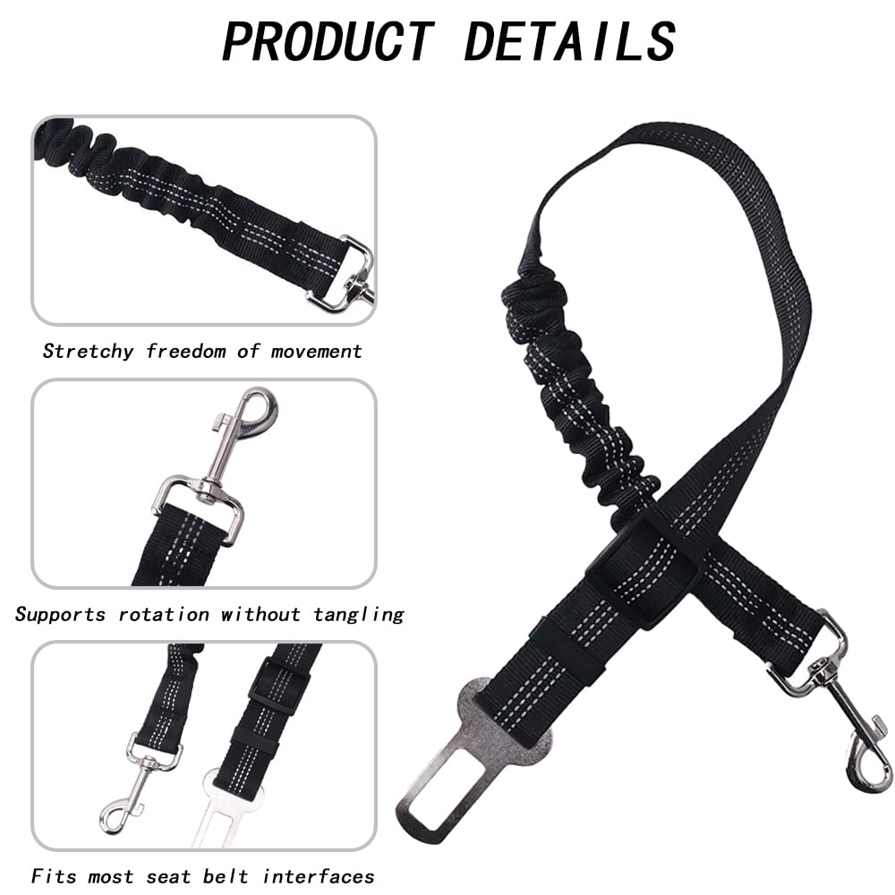 2 Pièces Ceinture Chien Voiture, Harnais Chien Universel Laisse pour Voiture avec Absorption de Chocs Clip de Harnais pour Animaux de Compagnie Accessoire pour Chats et Chiens (Noir, Vert)