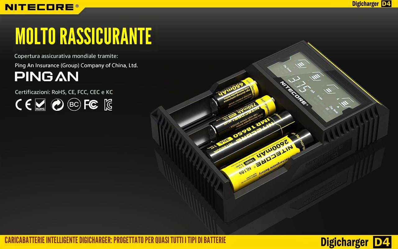 Nitecore - Caricabatterie Universale Digicharger D4 per Li-Ion, IMR, NiMH, Ni-CD, LiFePO4