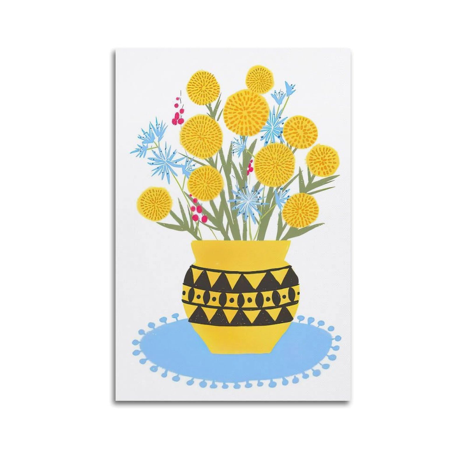 DLJGDS Simple Plant Poster Illustration Chrysanthemum Decorative Painting Canvas Wall Posters And Modern Family Bedroom Decor 24x36inch(60x90cm)