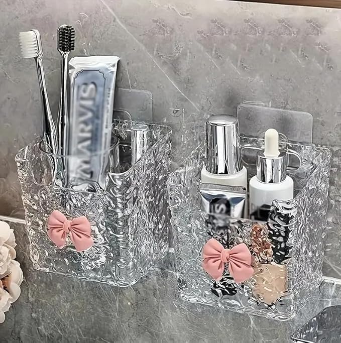 SR Wall Mounta Esthetic Cosmetics Makeup Organizer | Modern Plastic Toothbrush Holder | Lightweight Bathroom Accessory Holder for Brushes, Tubes (Pack of 2)-image-33
