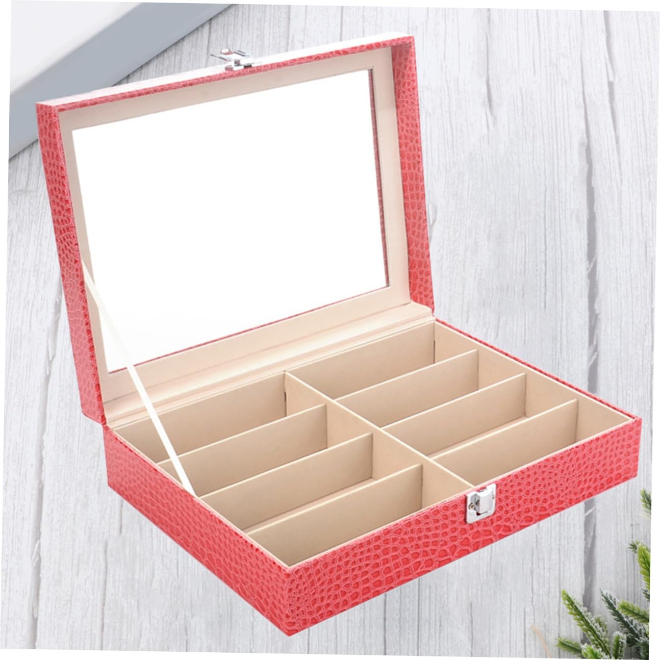 COLLBATH Caja para Gafas de Sol 8 Ranuras, Organizador de PU y MDF, Diseño de Grano, para Mesita de Noche y Hogar