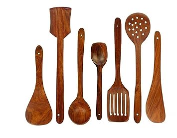 The NOHUNT 7-Piece Wooden Spoon Set is Crafted from Premium Sheesham Wood, Designed for Non-Stick cookware. Includes Spoons, Spatula & ladles for Frying, Serving, Mixing & Everyday Cooking.