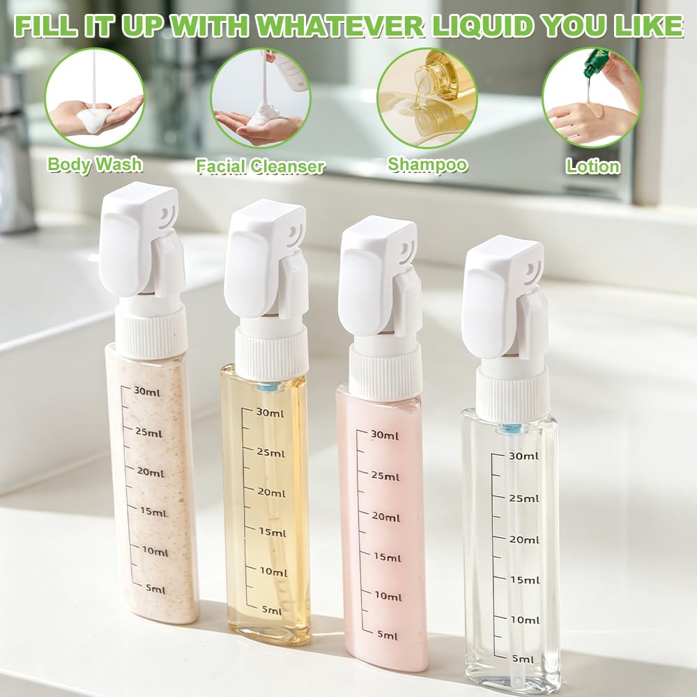 4 In 1 Reisespender, HOVCEH 2 Stück 4In1 Reise Spenderflasche, 8 * 30 ml 4 In 1 Travel Bottle Dispenser mit Skala 2 Trichter, und Etikett für Shampoo, Lotion, Conditioner, Duschgel (2pcs Weiß)