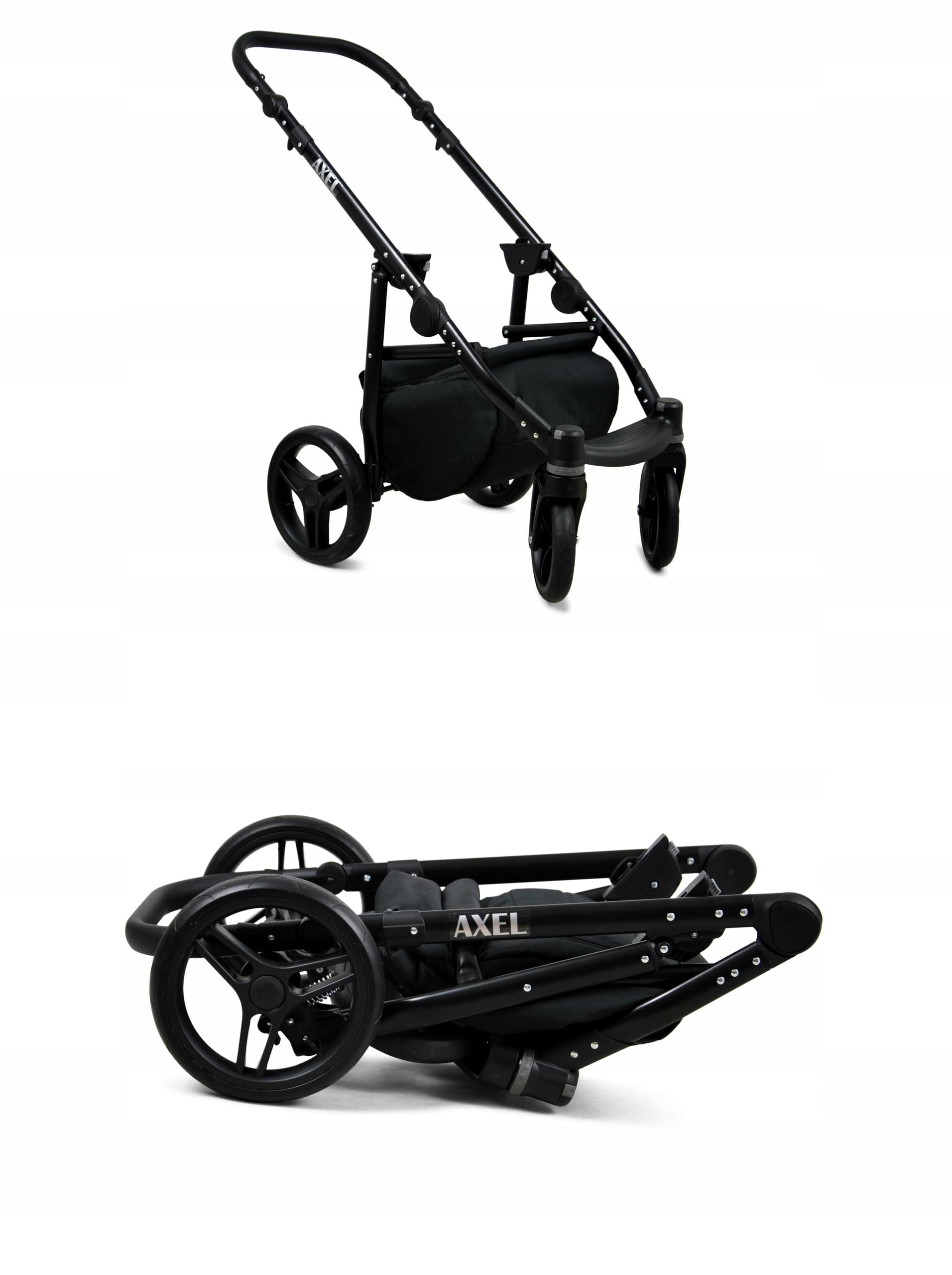 BabyLux® Carrito de Bebé Sistema de Viaje Set 3 en 1 - Axel - incl. Capazo, Silla de Paseo, Silla Coche - Cochecito - con Bolso cambiador, Cubierta para la lluvia, Mosquitera etc.