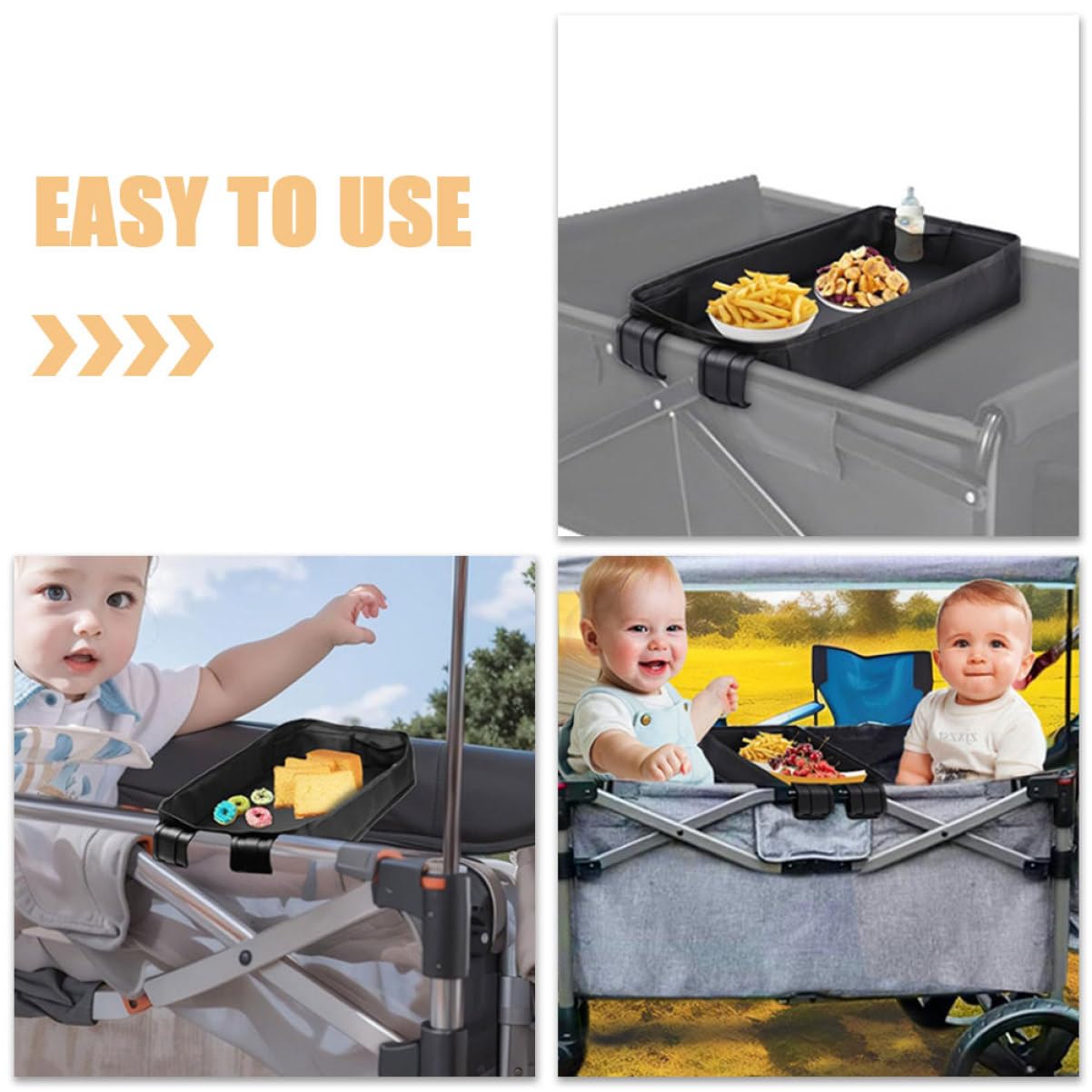 Abaodam Vassoio Porta Snack Per Passeggino Accessorio Per Tazza Da Passeggino Attacco Porta Telefono Nero